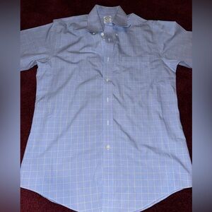 Brooks brothers short sleeve button down dress shirt blue yellow plaid  15.5